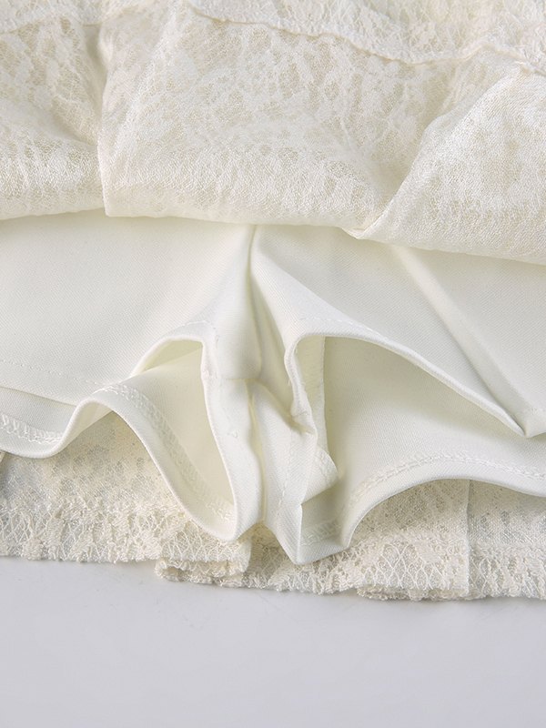 A Line Pleated Lace Mini Skirt-7