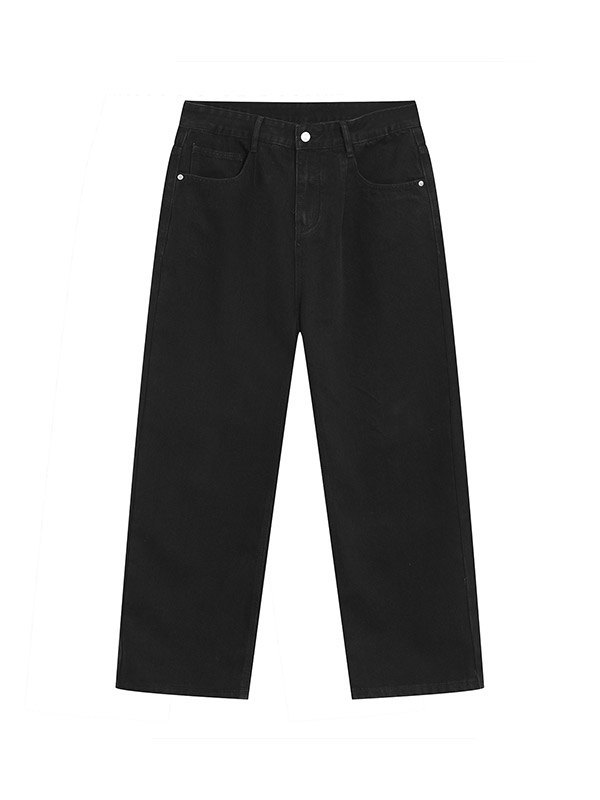 Men's Black Washed Loose Jeans-4