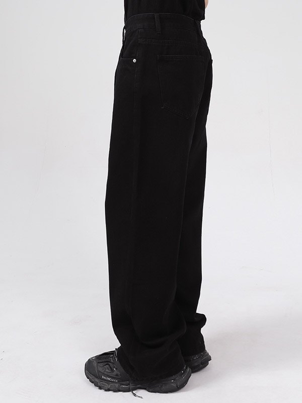 Men's Black Washed Loose Jeans-1