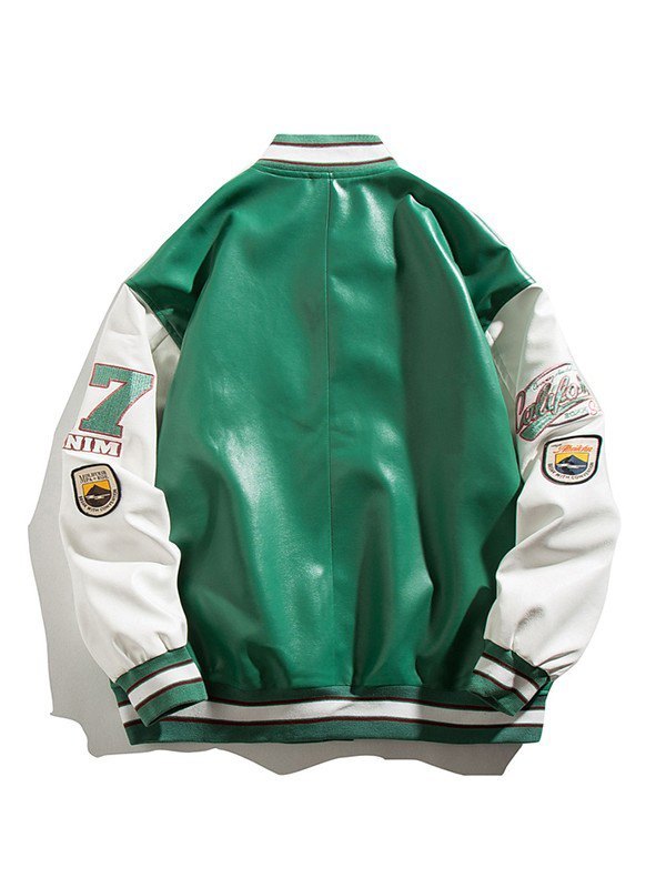 Men's Embroidered Pu Leather Varsity Jacket-1