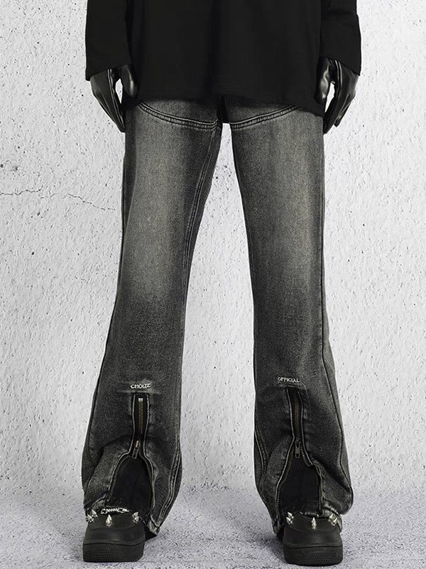 Men's Zip Fly Ankle Flare Jeans-2