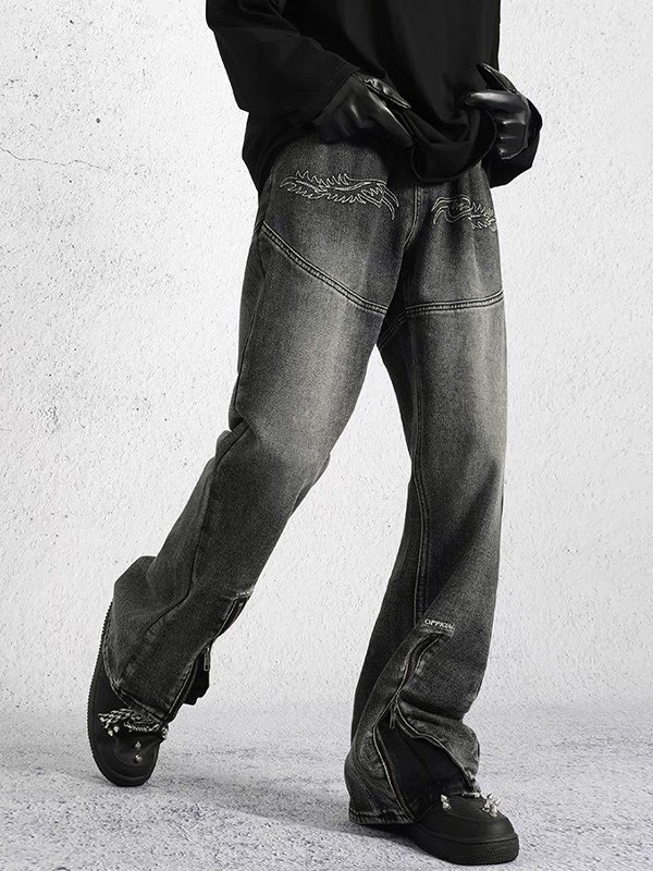 Men's Zip Fly Ankle Flare Jeans-1