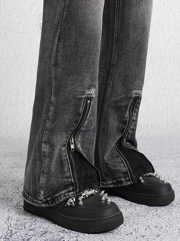 Men's Zip Fly Ankle Flare Jeans-3