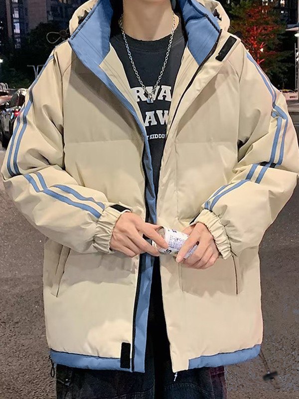 Men's Hooded Side Stripe Padded Jacket-2