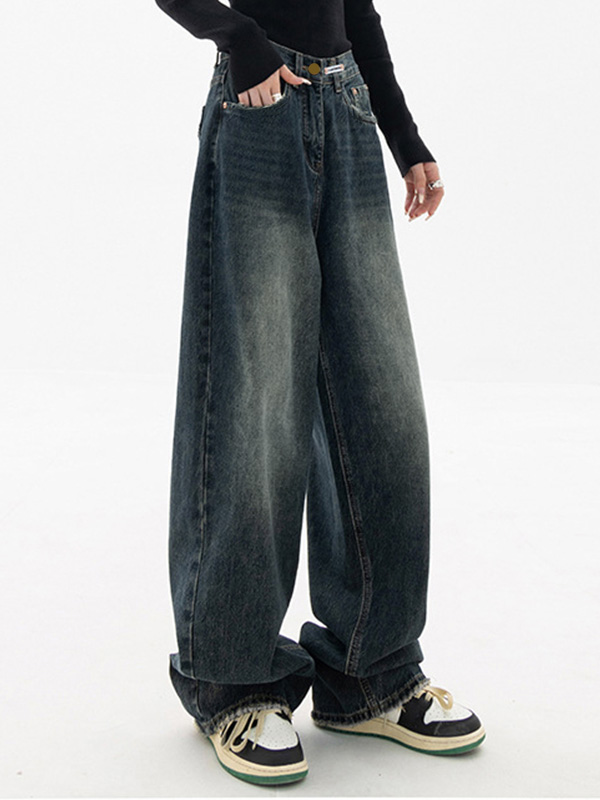 Dark Wash Vintage Baggy Boyfriend Jeans-3