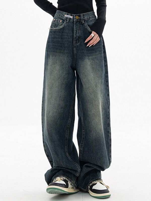 Dark Wash Vintage Baggy Boyfriend Jeans-5