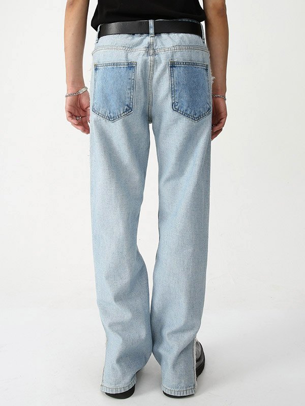 Men's Zip Fly Patchwork Straight Leg Jeans-2