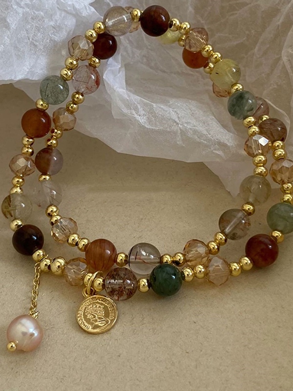 Double Layer Stone And Pearl Beaded Bracelet-1