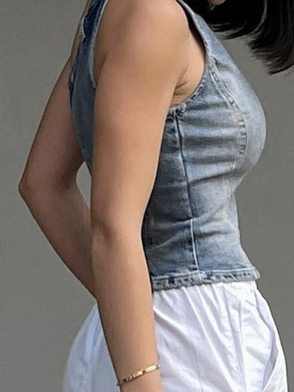 Vintage Denim One Shoulder Slim Bandeau Top-1