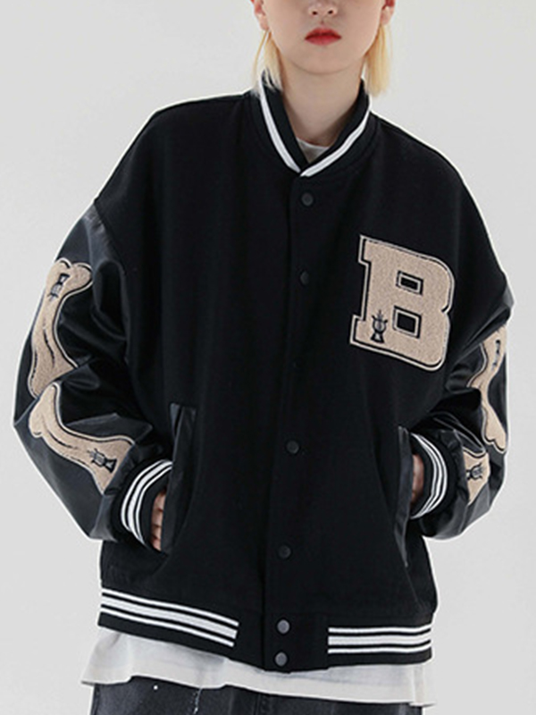 Men's Toweling Embroidered Varsity Jacket-4