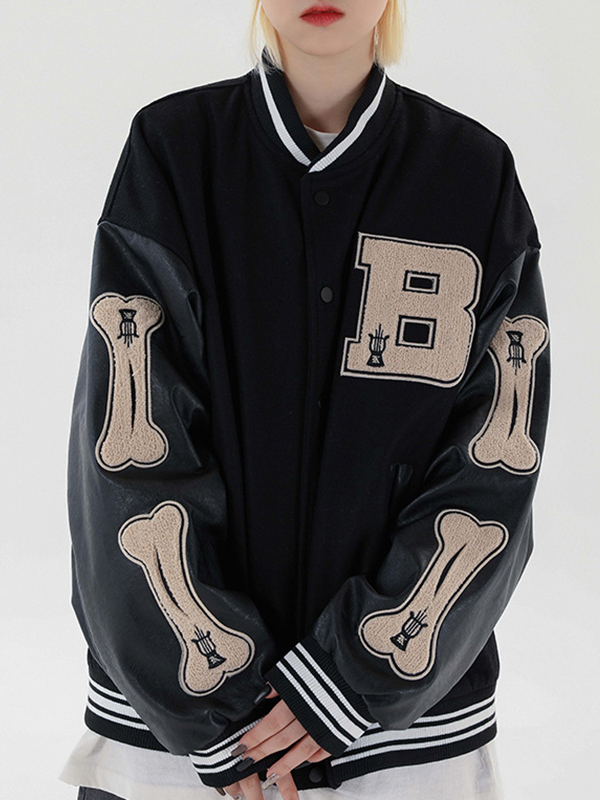 Men's Toweling Embroidered Varsity Jacket-5