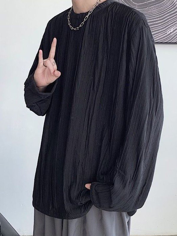 Men's Creped Crew Neck Long Sleeve Tee-1