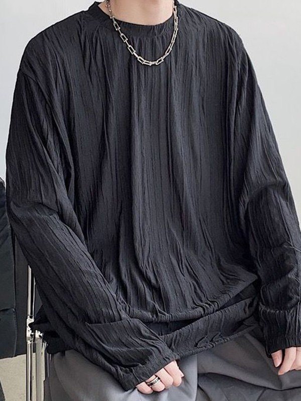 Men's Creped Crew Neck Long Sleeve Tee-2