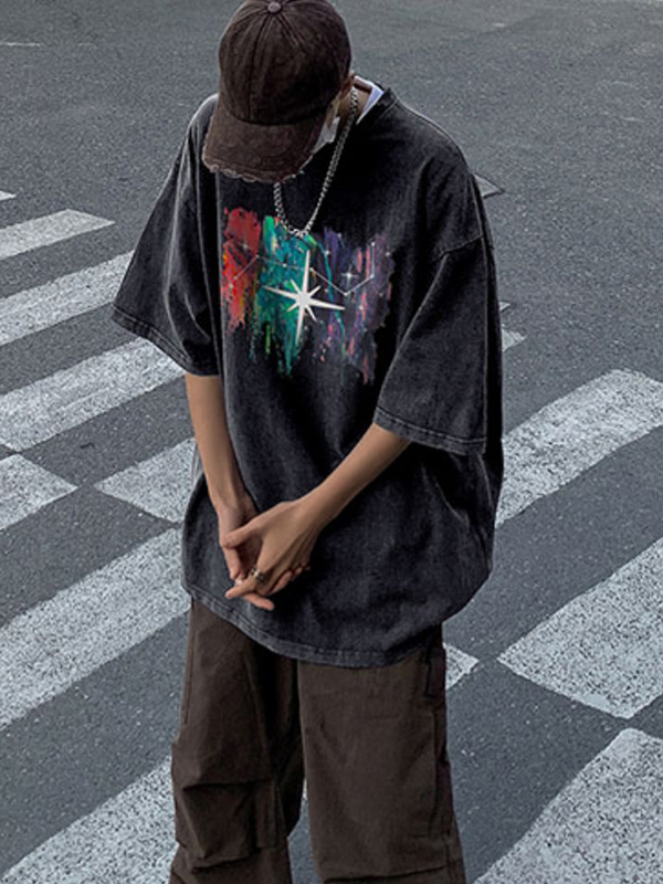 Men's Street Print Oversized Short Sleeve Tee-2