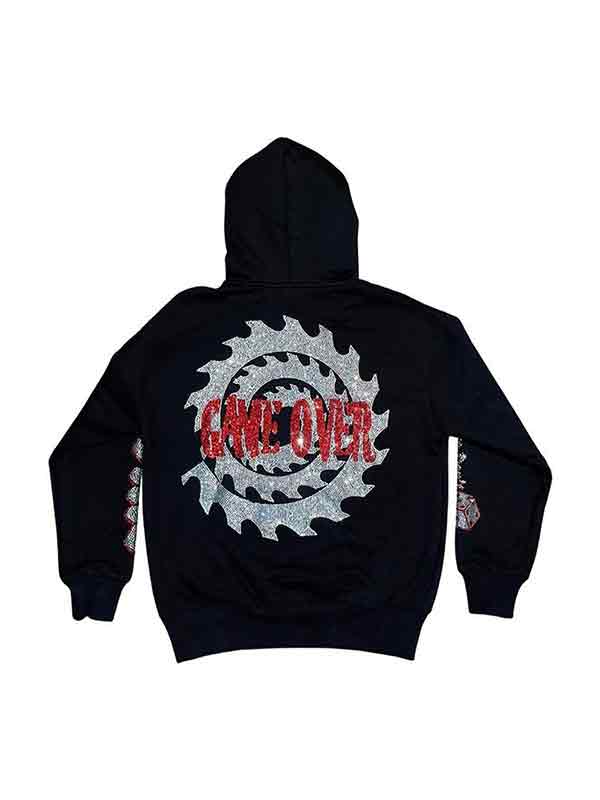 Men's Hip Pop Rhinestone Print Oversized Hoodie-4