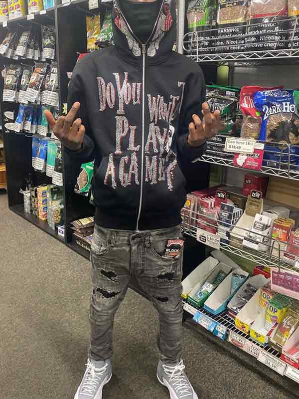 Men's Hip Pop Rhinestone Print Oversized Hoodie-1