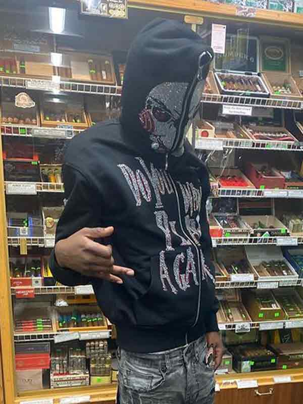 Men's Hip Pop Rhinestone Print Oversized Hoodie-2