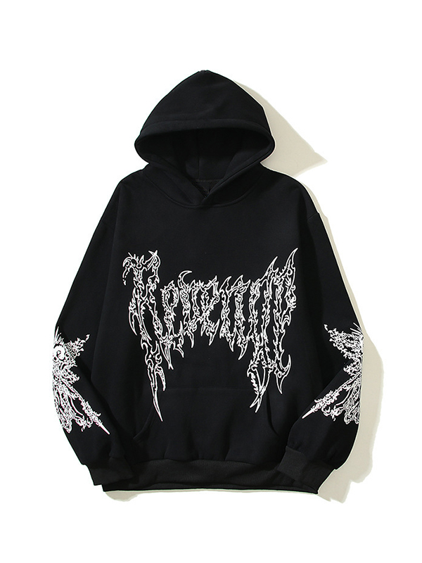 Men's Hip Pop Cross Skull Print Oversized Hoodie-1