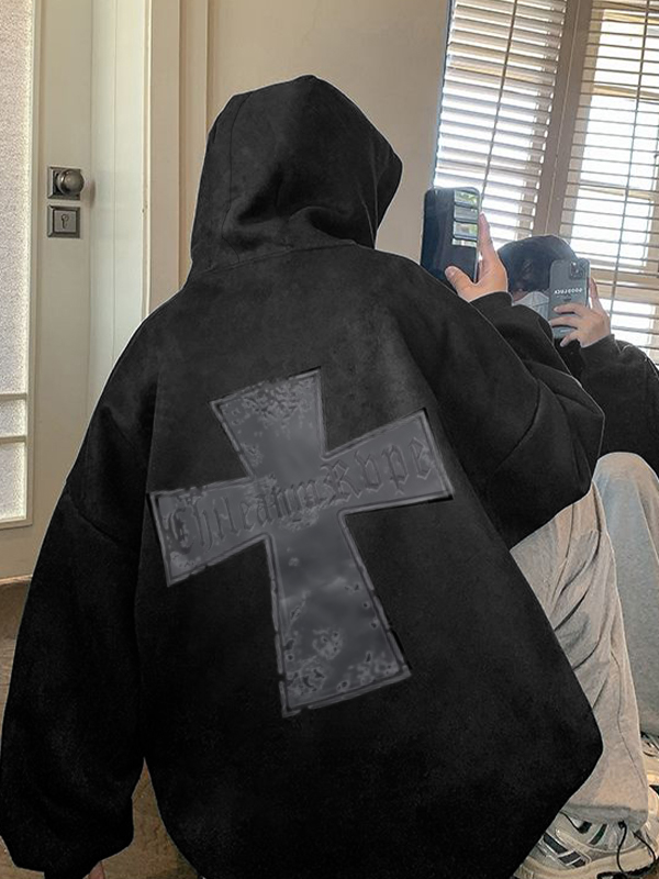 Men's Suede Cross Print Oversized Hoodie-2