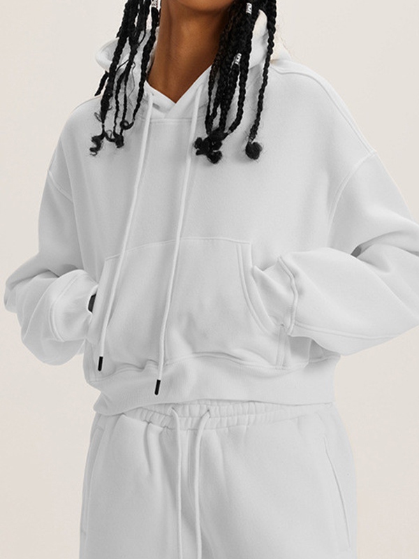 Solid Color Kangaroo Pocket Short Oversized Hoodie-1