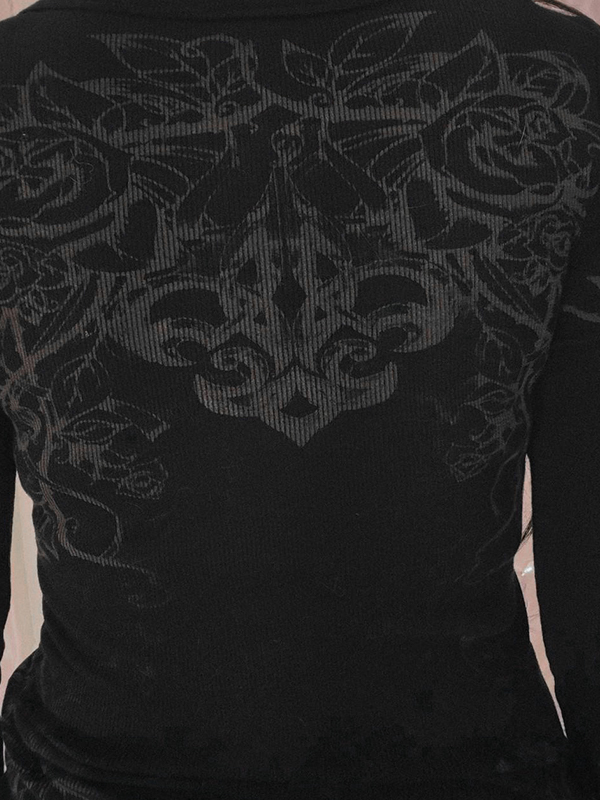 Rhinestone Floral Print Oversized Long Sleeve Tee-2