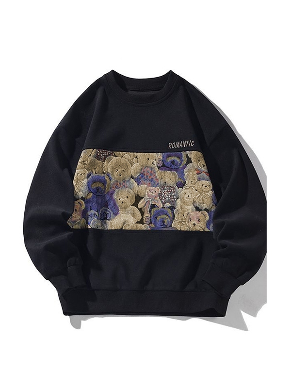 Men's Bear Print Splice Sweatshirt-3