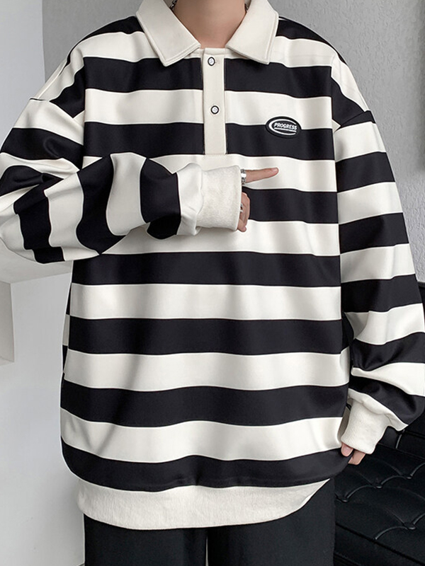 Men's Vintage Striped Shirt Neck Sweatshirt-1