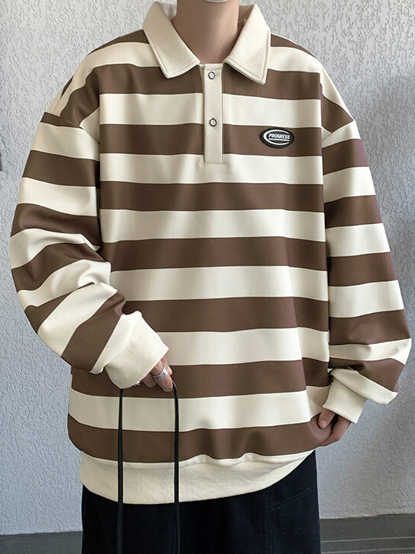 Men's Vintage Striped Shirt Neck Sweatshirt-1