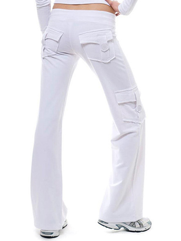 Button Pocket Stretchy Waist Straight Leg Pants-1