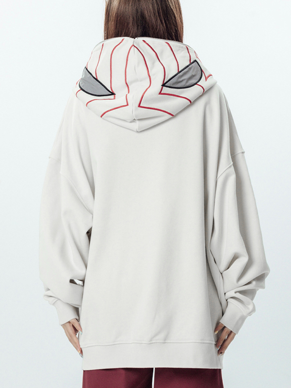Contrast Color Spider Print Full Zip Oversized Hoodie-2