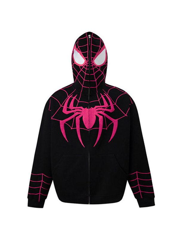 Street Spider Print Full Zip Oversized Hoodie-1