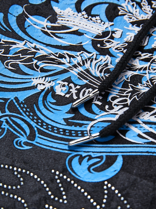 Grunge Rhinestone Print Zip Up Hoodie-8