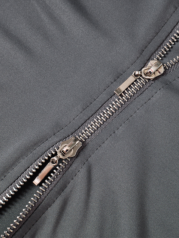 Solid Hooded Zip Up Short Long Sleeve Tee-3