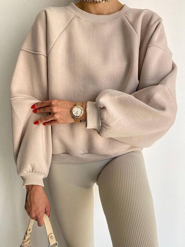 Solid Crew Neck Splice Sweatshirt-1