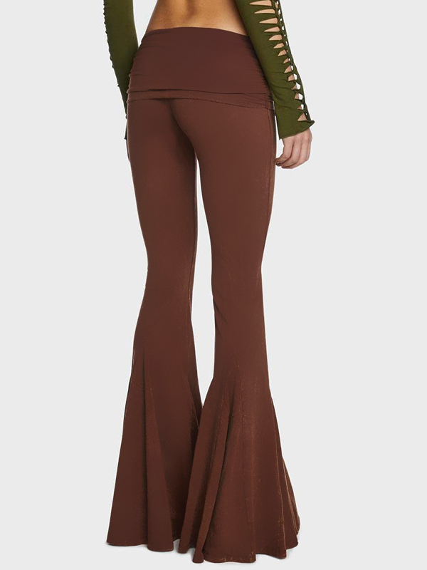 Solid Mid Rise Flare Leg Pants-1