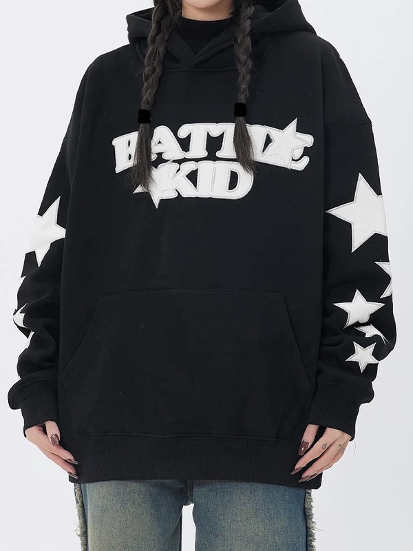 Street Letter Star Print Oversized Hoodie-1