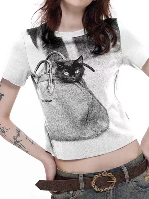 Cat Print Short Sleeve Tee-3