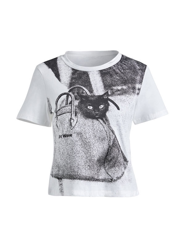 Cat Print Short Sleeve Tee-4