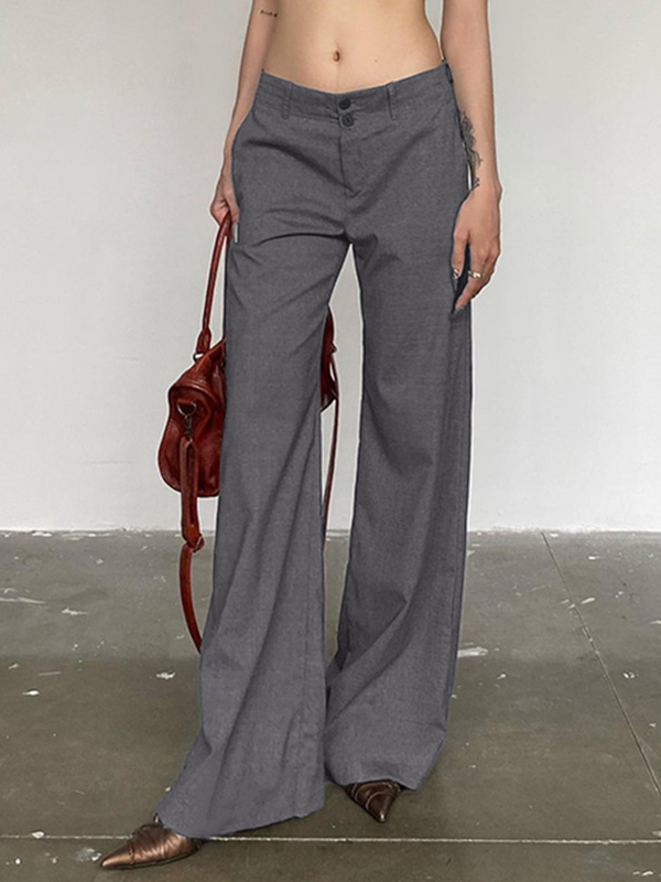 Versatile Gray Low Rise Tailored Pants-1