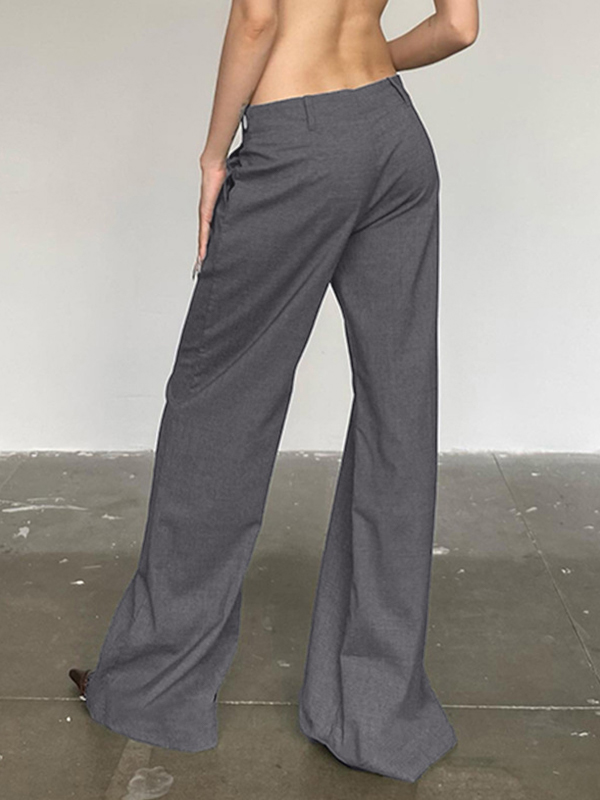 Versatile Gray Low Rise Tailored Pants-2