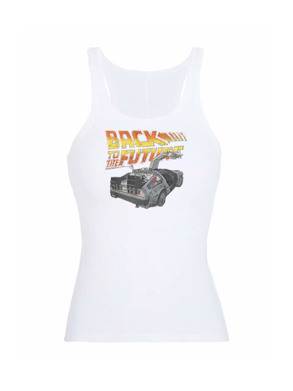 Basic Stretch Knit Car Printing Cami Top-4
