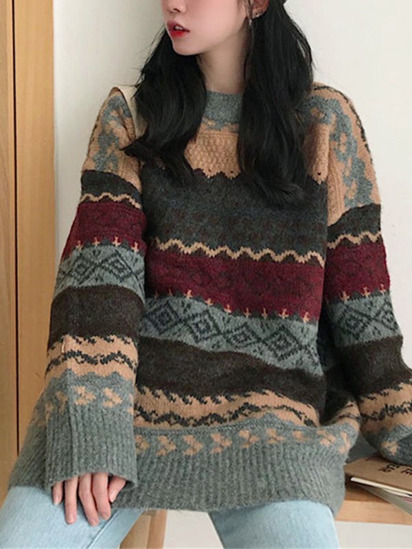 Vintage Jacquard Knit Sweater-1