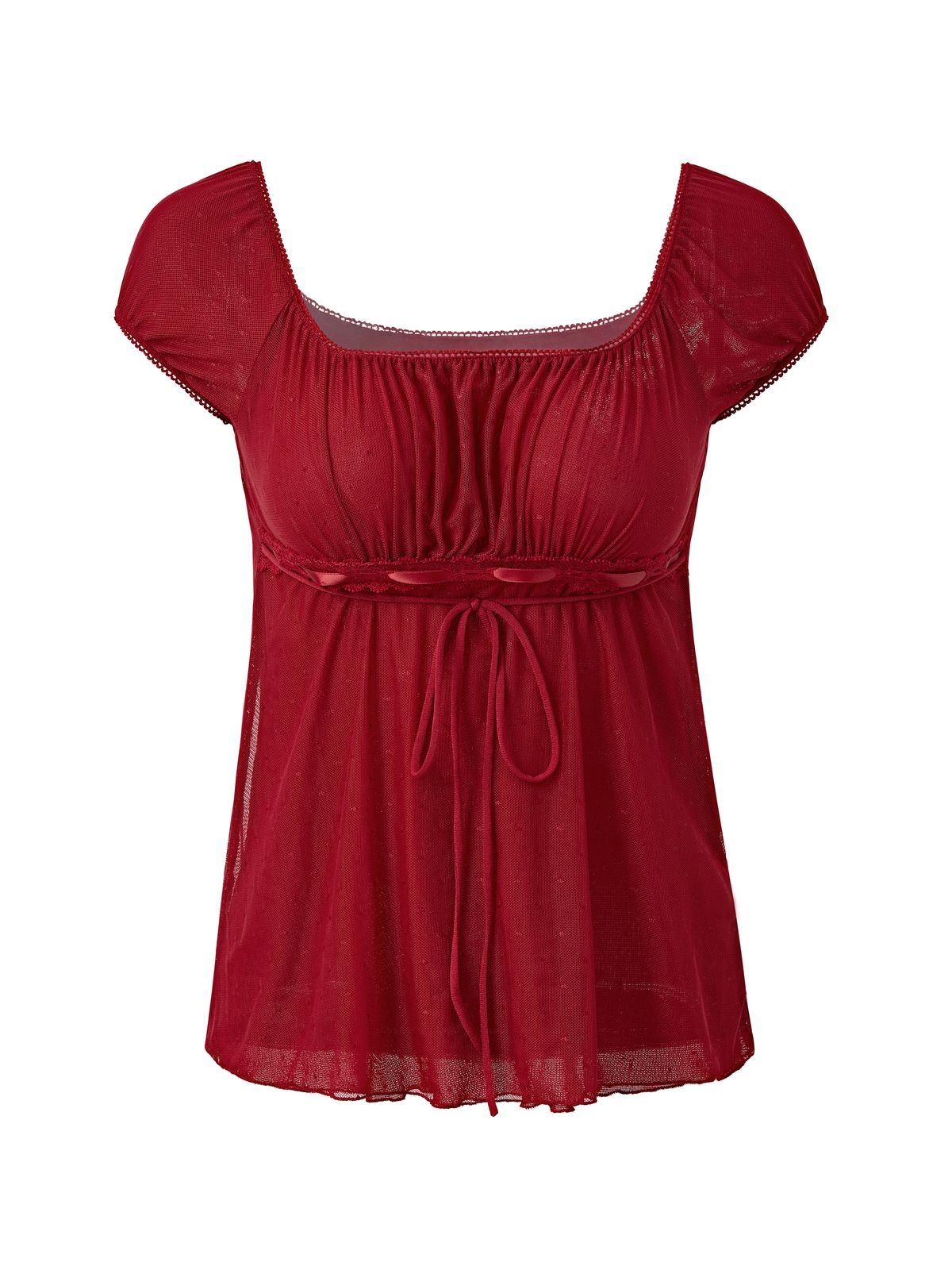 Vintage Tie Front Lace Trim Blouse-3