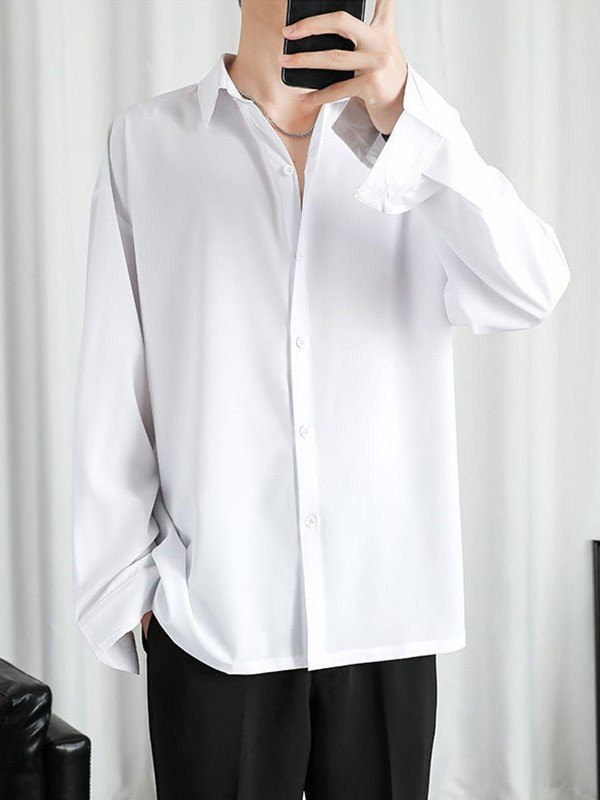 Men's Draped Long Sleeve Button Down Shirt-2