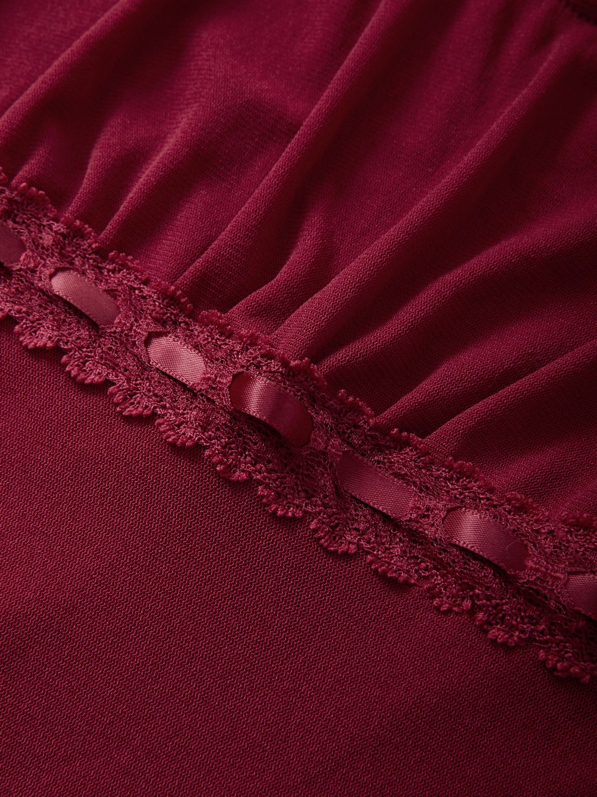 Lace Trim Tie Front Long Sleeve Blouse-5