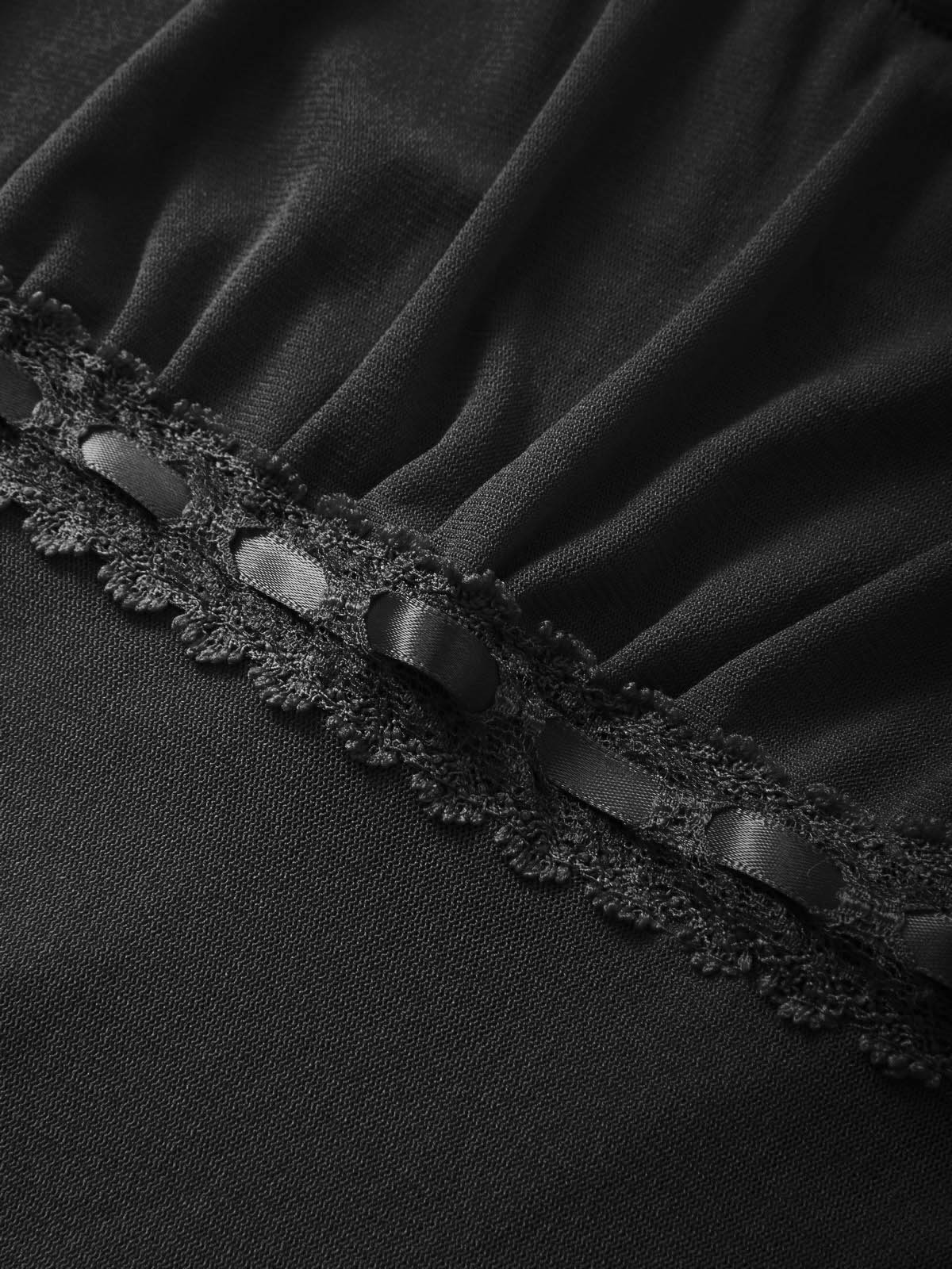 Lace Trim Tie Front Long Sleeve Blouse-5