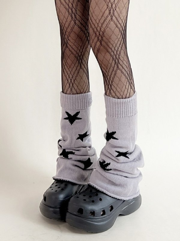 Reverse Star Jacquard Knitted Leg Warmer-2