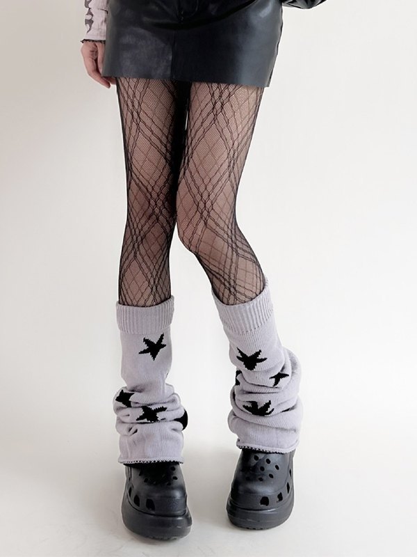 Reverse Star Jacquard Knitted Leg Warmer-4