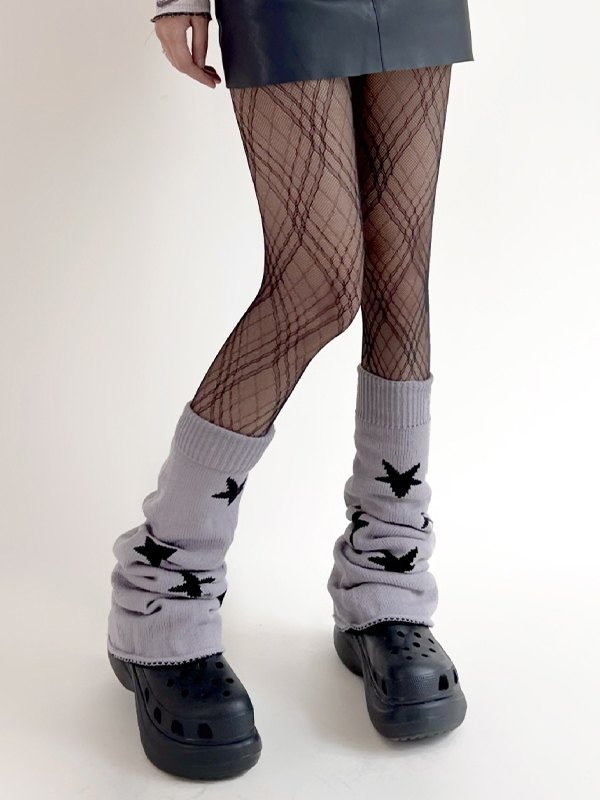 Reverse Star Jacquard Knitted Leg Warmer-3