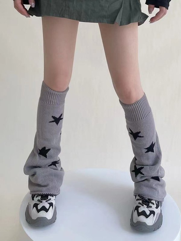 Reverse Star Jacquard Knitted Leg Warmer-6